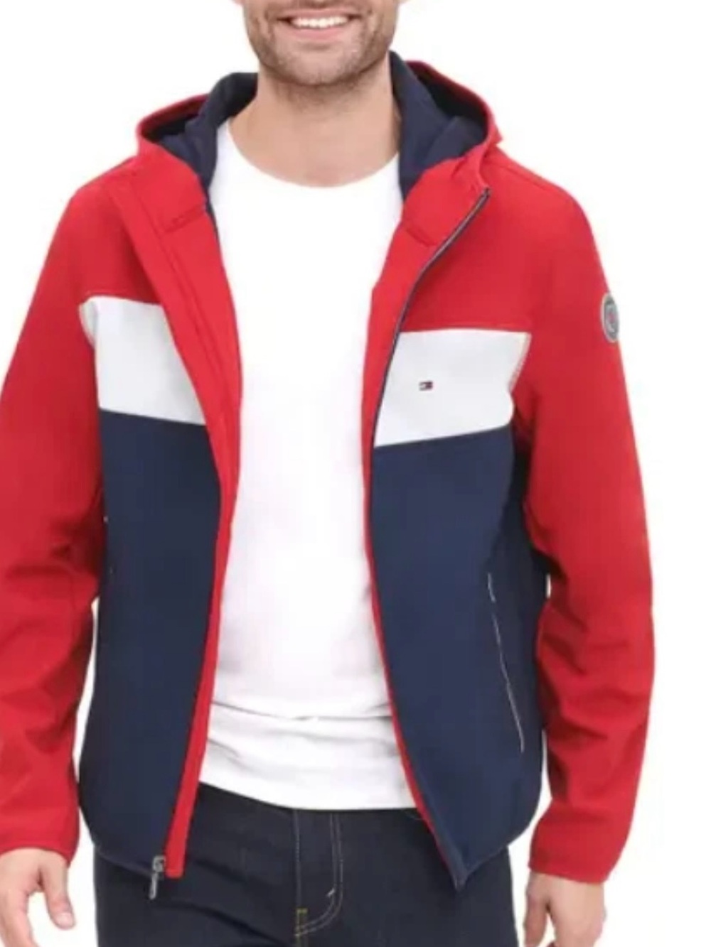 Tommy Hilfiger Red/Wht/Navy Colorblock Lightweight Softshell Performance Jacket